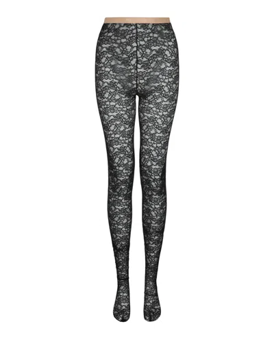 Valentino Floral Lace Tights In Black