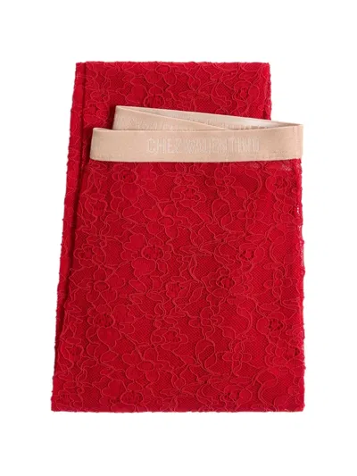 Valentino Floral-lace Tights In Red