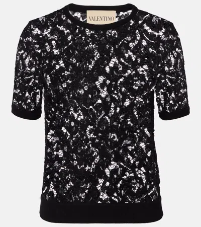 Valentino Floral Lace Top In Black