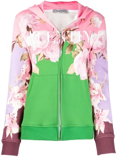 Valentino Multicolor Floral Logo-print Zip-up Hoodie