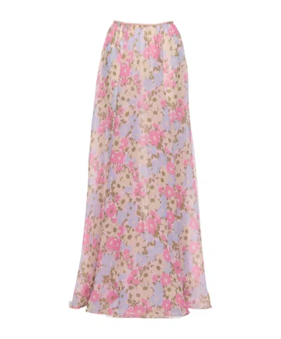 Valentino Floral Midi Skirt In Pink