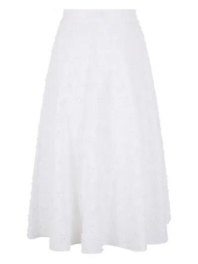 Valentino Floral Midi Skirt In White