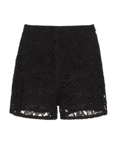 Valentino Floral Motif Crochet Shorts In Black