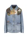 Valentino Denim Jacket Padded Collared Neck Patchwork In Blue