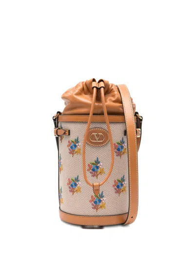 Valentino Garavani Floral-pattern Bucket Bag In Neutral