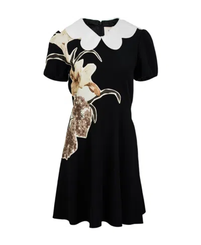 Valentino Floral Pattern Short-sleeved Dress In Black