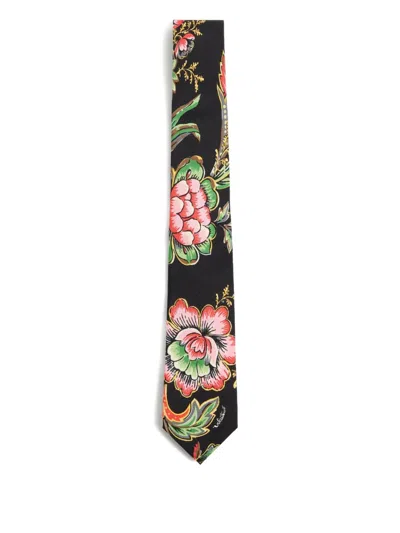 Valentino Garavani Floral-pattern Silk Tie In Black