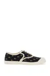 Valentino Black Cotton Sneakers With Floral Pattern And Rubber Sole In Black