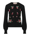Valentino Floral Patterned Crewneck Cardigan In Black