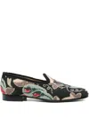 Valentino Floral-patterned Rope-trimmed Loafers In Black
