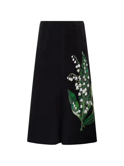 Valentino Floral-print A-line Skirt In Black
