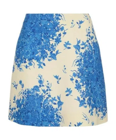 Valentino Floral-print A-line Skirt In Blue
