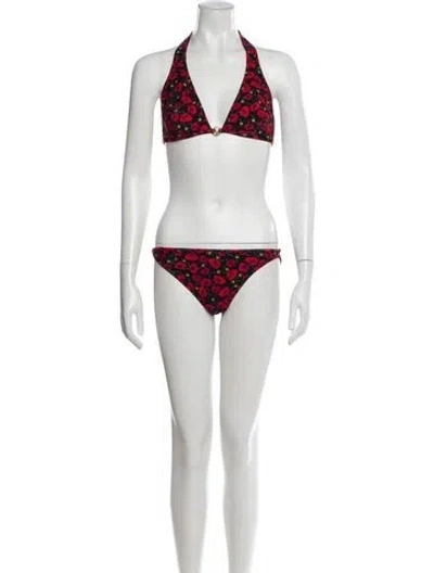 Pre-owned Valentino Floral Print Bikini In Red