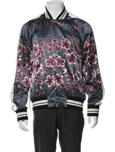 Pre-owned Valentino Floral Print Bomber Jacket In Grey