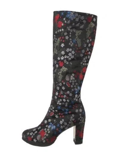 Pre-owned Valentino Garavani Floral Print Boots In Black