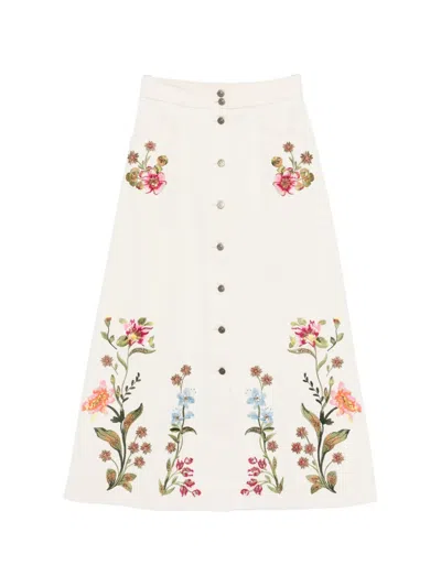 Valentino Sequin-embellished Embroidered Denim Maxi Skirt In Neutral