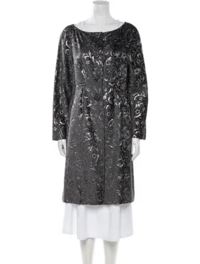 Pre-owned Valentino Floral Print Coat In Gray