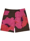 Valentino Floral Print Belted Shorts In Brown