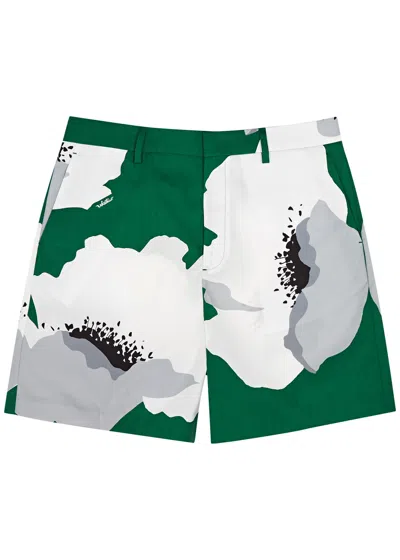 Valentino Floral-print Cotton Shorts In Green