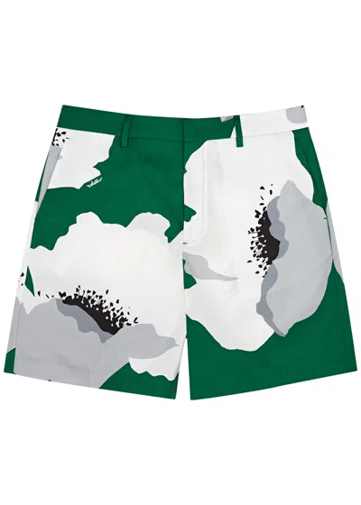 Valentino Garavani Printed Cotton Bermuda Shorts In Green