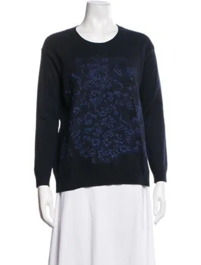 Pre-owned Valentino Floral Print Crew Neck Sweater In Blue