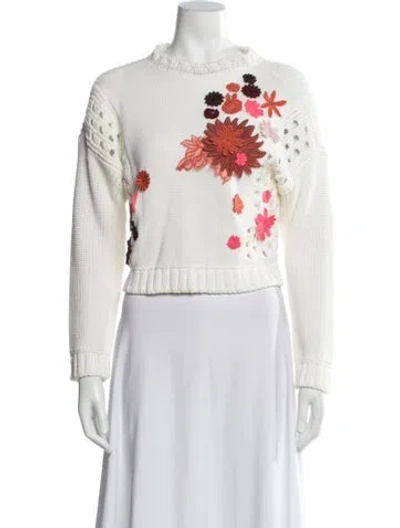 Pre-owned Valentino Floral Print Crew Neck Sweater W/ Tags In White