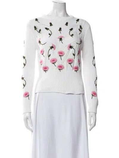 Pre-owned Valentino Floral Print Crew Neck Sweater In White