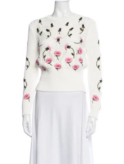 Pre-owned Valentino Floral Print Crew Neck Sweater In White