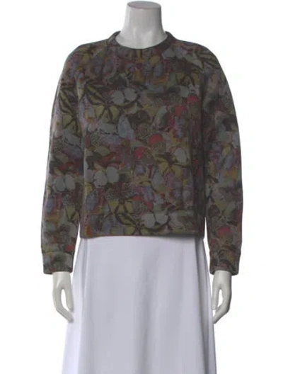 Pre-owned Valentino Floral Print Crew Neck Sweatshirt In Gray