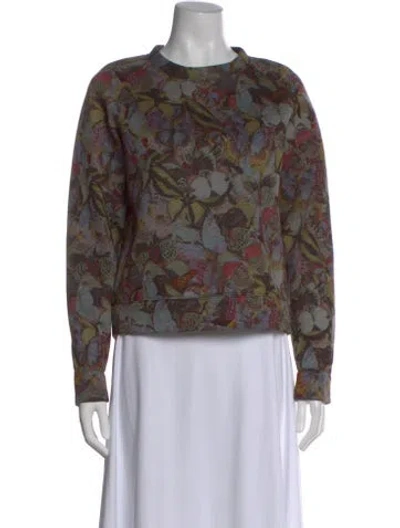 Pre-owned Valentino Floral Print Crew Neck Sweatshirt In Gray