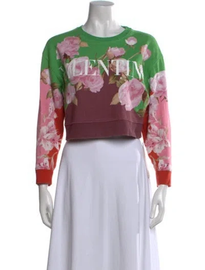 Pre-owned Valentino Floral Print Crew Neck Sweatshirt In Pink