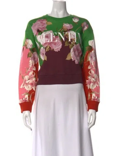 Pre-owned Valentino Floral Print Crew Neck Sweatshirt In Pink