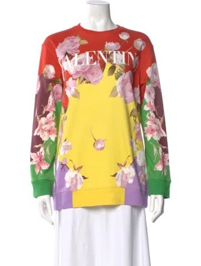 Pre-owned Valentino Floral Print Crew Neck Sweatshirt In Red