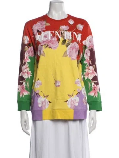 Pre-owned Valentino Floral Print Crew Neck Sweatshirt In Red