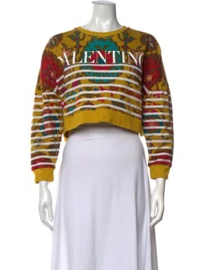 Pre-owned Valentino Floral Print Crew Neck Sweatshirt In Yellow