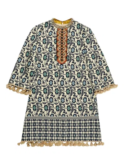 Valentino Embellished Tasseled Jacquard Mini Dress In Multi