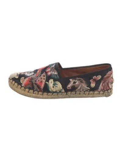 Pre-owned Valentino Garavani Floral Print Embroidered Accent Espadrilles In Black