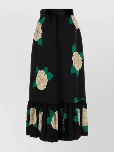 VALENTINO FLORAL PRINT HIGH-WAISTED SKIRT RUFFLED HEM