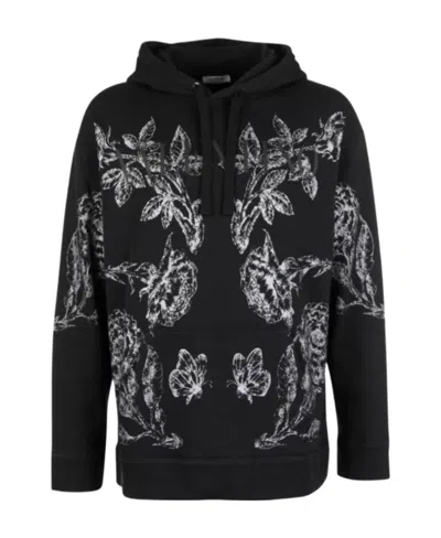 Valentino Floral Print Hoodie In Black