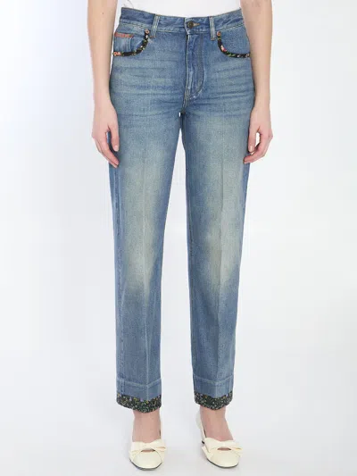 VALENTINO FLORAL PRINT JEANS