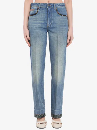 Valentino Garavani Floral Jeans In Blue