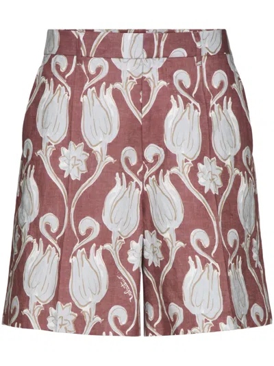 Valentino Floral Print Linen Bermuda Shorts In Multi