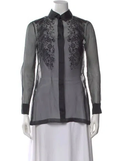 Pre-owned Valentino Floral Print Long Sleeve Blouse In Gray