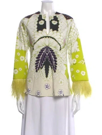 Pre-owned Valentino Floral Print Long Sleeve Blouse In Green
