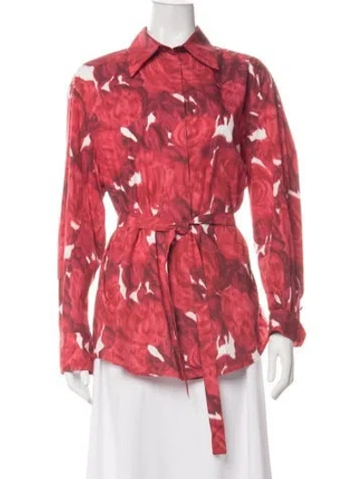 Pre-owned Valentino Floral Print Long Sleeve Blouse In Pink/red