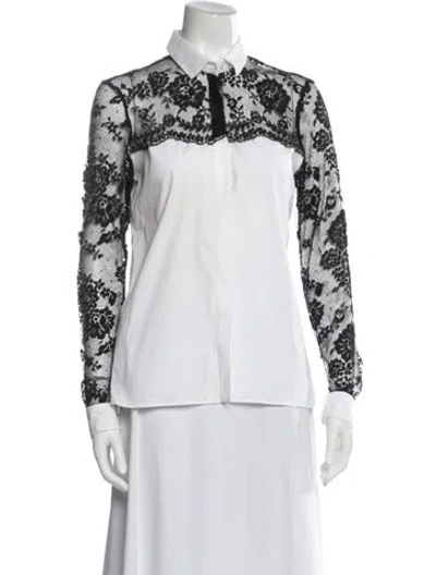 Pre-owned Valentino Floral Print Long Sleeve Blouse In White