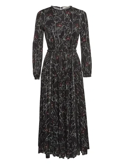 Pre-owned Valentino Floral-print Long-sleeve Dress