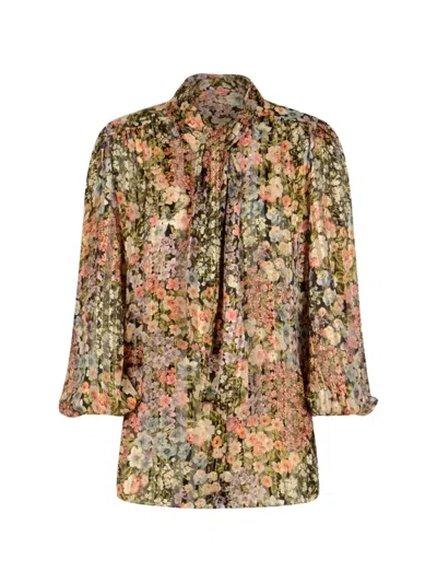 Valentino Floral-print Long-sleeve Shirt In Brown