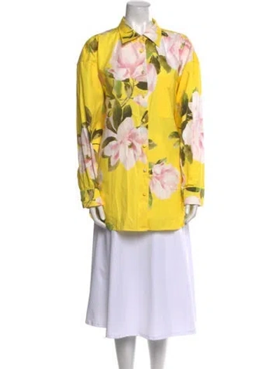 Pre-owned Valentino Floral Print Long Sleeve Tunic In Yellow