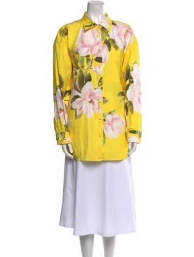 Pre-owned Valentino Floral Print Long Sleeve Tunic In Yellow